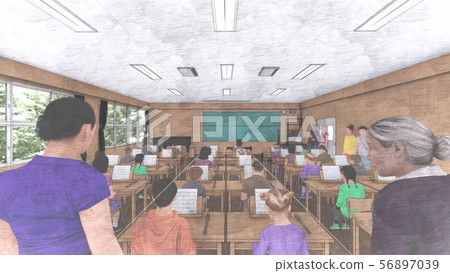 School music room, class visit, with people, no blackboard characters, illustration 21 56897039