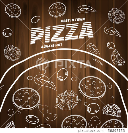 Pizza food menu for restaurant and cafe. Design in doodle lineart style template flyer baner with Pizza food menu for restaurant and cafe. Design in doodle lineart style template flyer baner with 56897153