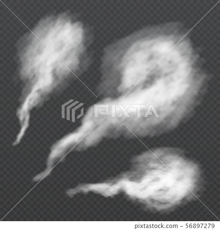 White smoke puff, vapour trail. Vector steam flow isolated on transparent background 56897279