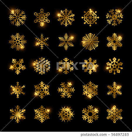Gold snowflakes vector set isolated on black - Stock Illustration ...