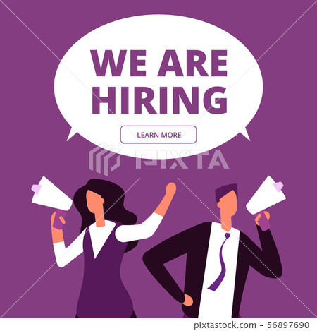 We are hiring concept. Business recruitment vector . Man and woman with megaphone We are hiring concept. Business recruitment vector . Man and woman with megaphone 56897690
