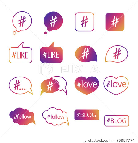 Colorful hashtag post social media vector icons - Stock Illustration ...