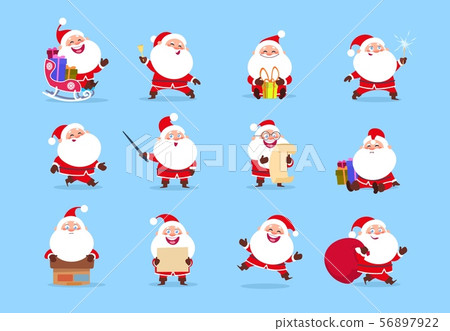 Santa character. Funny cartoon cute santa claus characters with different emotions, vector element Santa character. Funny cartoon cute santa claus characters with different emotions, vector element 56897922