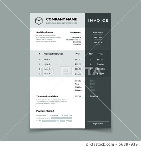 Invoice template. Bill with price table. Paper order bookkeeping service document. Quotation vector Invoice template. Bill with price table. Paper order bookkeeping service document. Quotation vector 56897939