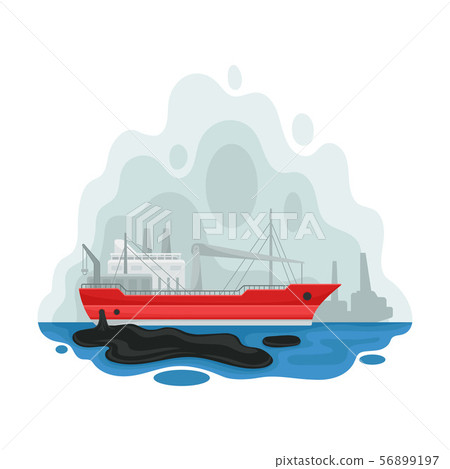 Barge in the middle of the sea. Vector illustration on a white background. 56899197