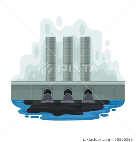 Black liquid flows into the water. Vector illustration on a white background. 56899226