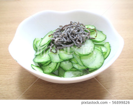 Cucumber slices and salted rice 56899826
