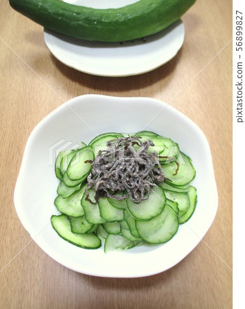 Cucumber slices and salted rice 56899827