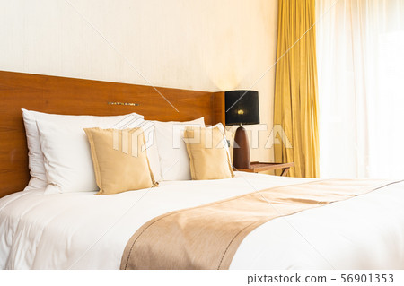 Beautiful comfortable luxury white pillow and blanket on bed decoration in bedroom 56901353