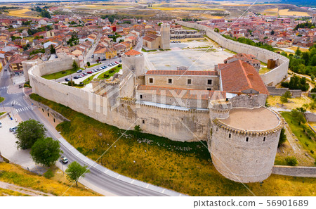 Aerial view of Cuellar Castle in Segovia Province, Leon, Spain 56901689