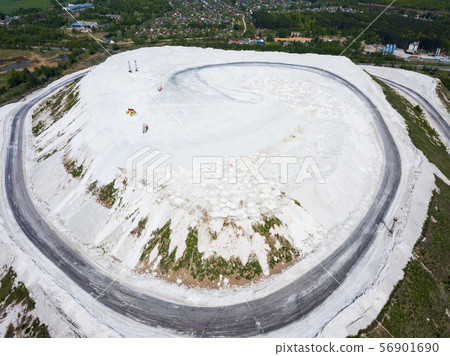 White Mountain aerial view. Slag from phosphogypsum. City Voskresenks. Russia 56901690