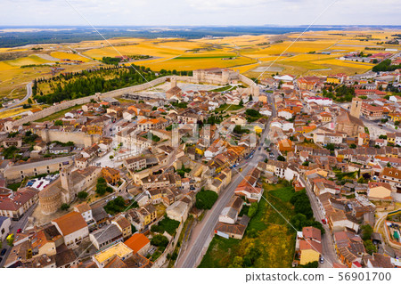 Aerial view of Segovia Province, with Cuellar Castle and buildings Aerial view of Segovia Province, with Cuellar Castle and buildings 56901700