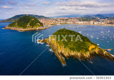 Aerial view of San-Sebastian and Beach of La Concha at sunny day Aerial view of San-Sebastian and Beach of La Concha at sunny day 56901803