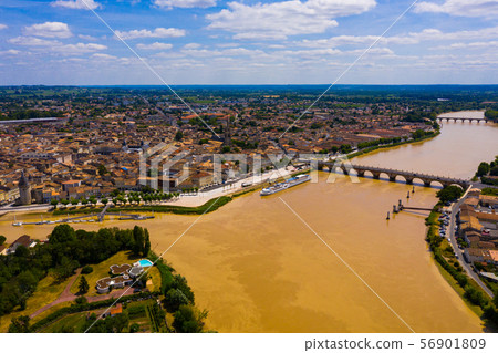 Panoramic view from the drone on the city Libourne. Confluence of the river Ile and Dordogne. France 56901809