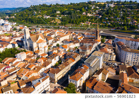 Panoramic view from the drone on the city Agen. France Panoramic view from the drone on the city Agen. France 56901823