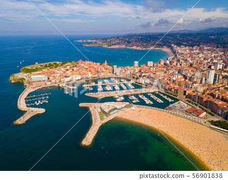 Aerial view of Gijon overlooking of marina Aerial view of Gijon overlooking of marina 56901838