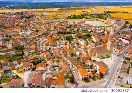 Aerial view of Segovia Province, with Cuellar Castle and buildings 56901887