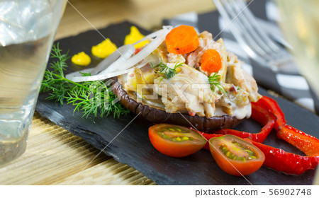 Chicken salad on ring of roasted eggplant Chicken salad on ring of roasted eggplant 56902748