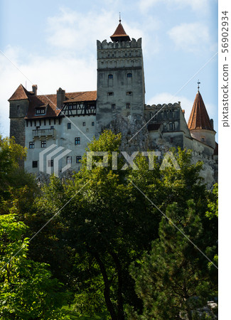 Bran Castle on cliff top, Romania 56902934