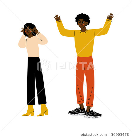 Young African American Couple Quarreling, Furious Man Shouting at Offended Girl, Disagreement in Young African American Couple Quarreling, Furious Man Shouting at Offended Girl, Disagreement in 56905478