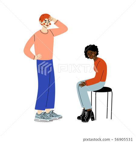 Furious Man Quarreling with African American Girl Who Sitting on Chair and Crying, Disagreement in 56905531