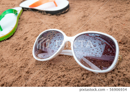 Summer beach sea accessories on sand beach, Summer 56906934