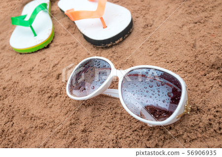 Summer beach sea accessories on sand beach, Summer Summer beach sea accessories on sand beach, Summer 56906935