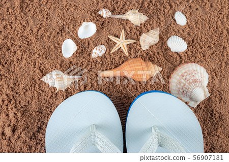 Summer beach sea accessories on sand beach, Summer 56907181
