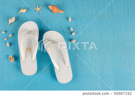 Summer beach sea accessories. flip flops, shells, Summer beach sea accessories. flip flops, shells, 56907192