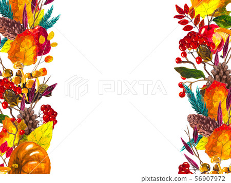 Autumn leaves border. Watercolor hand drawn frame 56907972