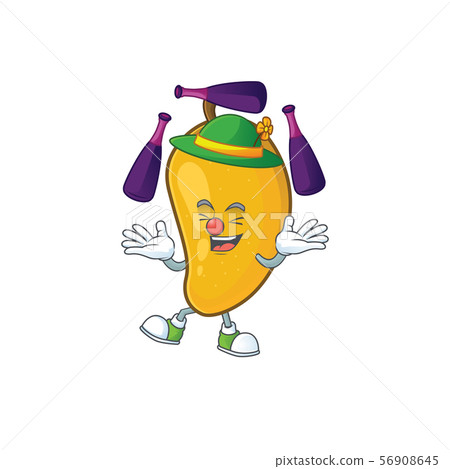 Juggling ripe mango character cartoon on white background 56908645