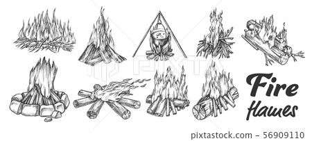 Collection Of Different Campfire Ink Set Vector 56909110