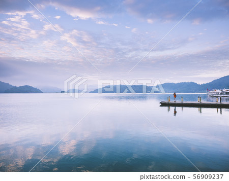 Sun Moon Lake Landscape Boat Pier Panorama Scenic Taiwan 56909237