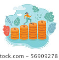 Young Happy Woman walk on Stacked Coin 56909278