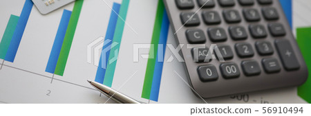 Silver pen gray calculator and credit plastic card Silver pen gray calculator and credit plastic card 56910494