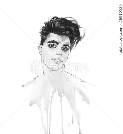 Watercolor portrait of man with makeup 56910529