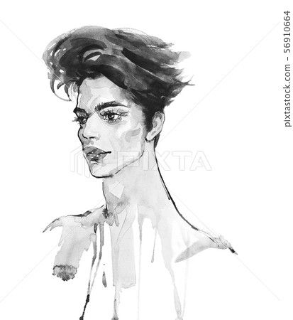 Watercolor portrait of man with makeup 56910664