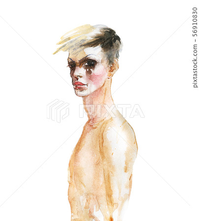 Watercolor portrait of man with makeup 56910830