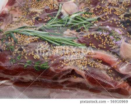 spiced pork belly prep for low temperature cooking 56910969