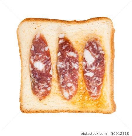 open sandwich with toast and cured sausage 56912318
