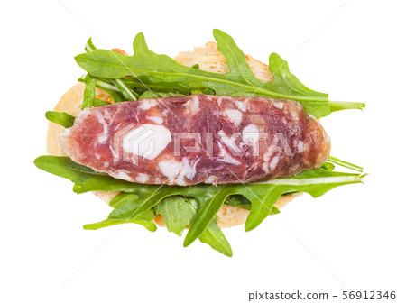 sandwich with bread, cured sausage and arugula sandwich with bread, cured sausage and arugula 56912346