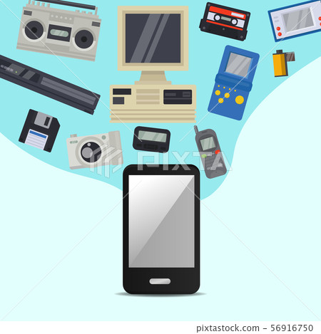 Vintage 90s technology multimedia and communication vector illustration. Nineties multimedia 56916750