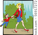 Mom leads her son to the dentist. Color image with place for text and copy space. 56917272