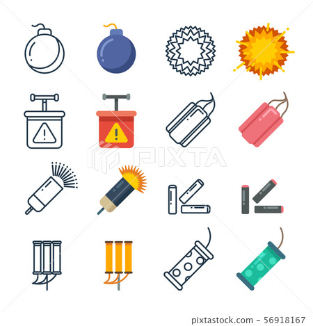 Dynamite, fireworks, pyrotechnic vector icons 56918167