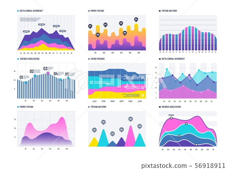 Financial infographic. Business bar graph and line histogram, economic diagram and stock chart 56918911