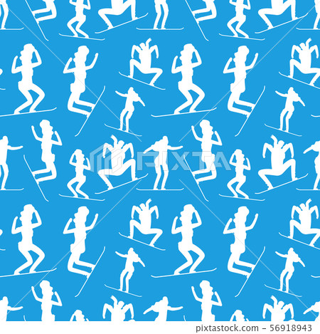 White silhouettes of snowboarding people seamless pattern. White silhouettes of snowboarding people seamless pattern. 56918943