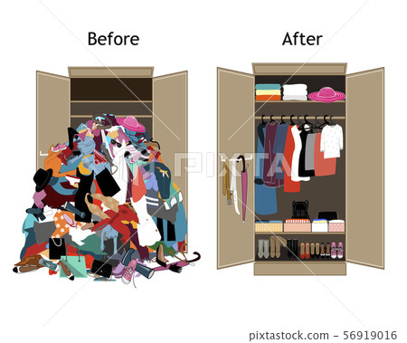 Before Untidy And After Tidy Wardrobe Messy Stock