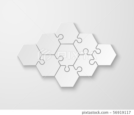 Puzzle pieces. White blank thinking puzzles, jigsaw. Process and step abstract infographic 56919117