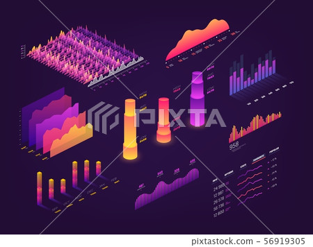Futuristic 3d isometric data graphic, business charts, statistics diagram and infographic vector 56919305