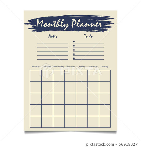 Monthly planner template design with grunge element notes and to do list Monthly planner template design with grunge element notes and to do list 56919327